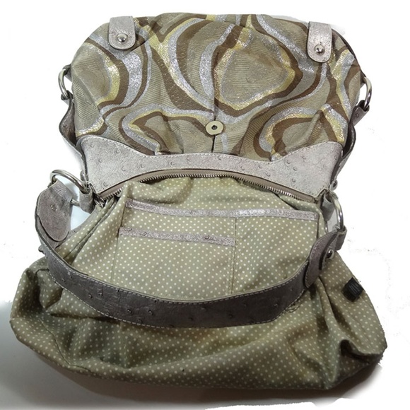 Guess Samba Metallic Satchel Wood Logo Bag Purse - Picture 5 of 8